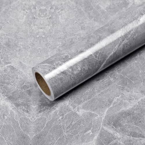 Glossy Grey Marble Contact Paper for Countertops Peel and Stick Wallpaper - color: Gray, size: 23.6" x 196"