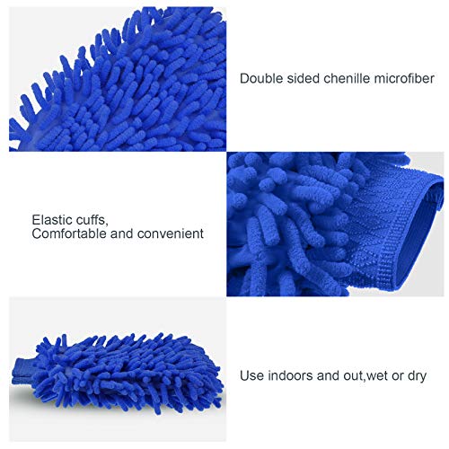 BBTO 5 Pieces Car Wash Mitts Microfiber Chenille Scratch Free Car Wash Gloves Absorbent Double Sided Drying Mitts Microfiber Swirl Free Clean Brush Truck SUV Motorcycles Home Dusting 10.24'' x 6.69'' - color: Blue