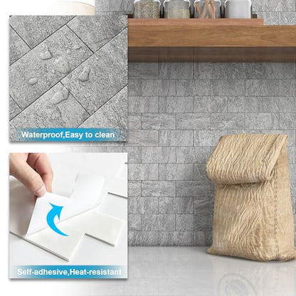 BeNice Marble Peel Stick Backsplash Tile Kitchen Travertine Gray 10pcs - color: Travertine Gray, size: 10sheets