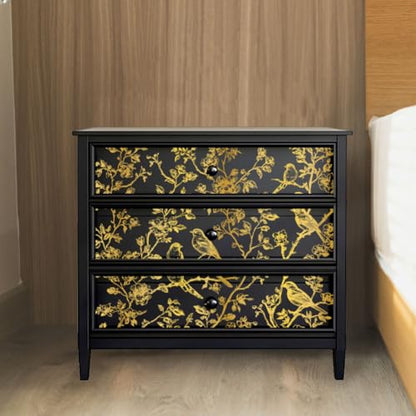 Peacoblue Gold Branches and Birds Rub On Transfers for Furniture 6"x12" - style: Gradient Gold Branches and Birds