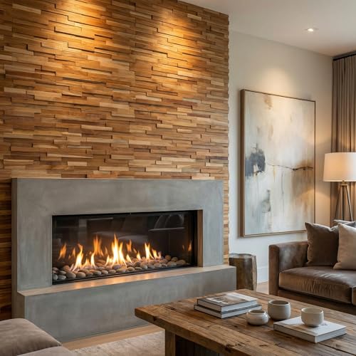 Bare Decor EZ-Wall 3D Mosaic Tile in Solid Teak Wood, Set of 10 Natural Finish Tiles - size: 10 sq ft