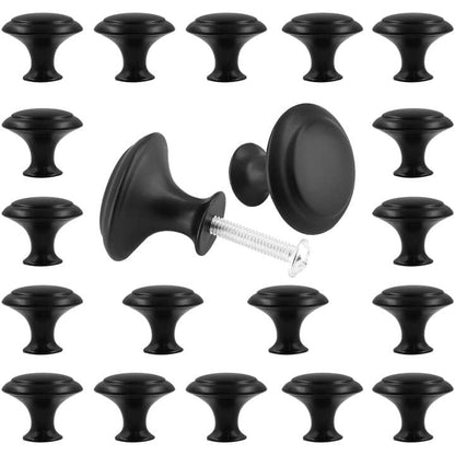 1Inch Matte Black Round Cabinet Knobs, 20Pcs