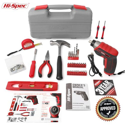 Hi-Spec 3.6V USB Electric Screwdriver for Home Repairs and Assembly, Red - color: Red, size: 35 Pieces