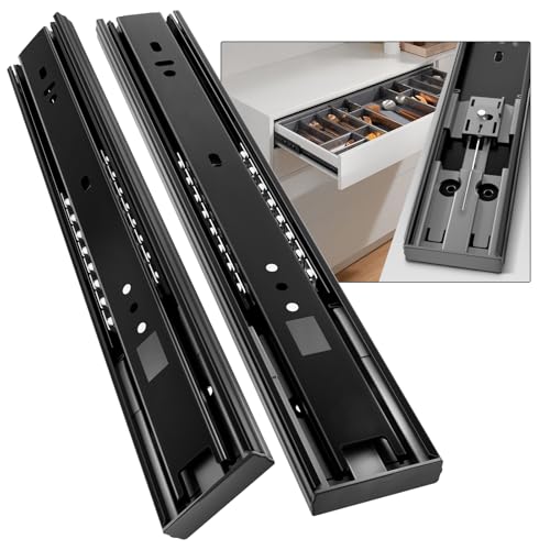 1 Pair 12 inch Soft Close Drawer Slides Side Mount Rails - color: Black-Soft close, size: 12 Inch
