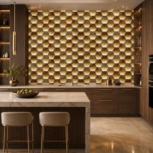 Peel and Stick Kitchen Backsplash Tiles 16PCS – Waterproof Self Adhesive Wall Stickers, Easy DIY Stick On, Heat Resistant Decorative Wall Covering (Art Deco Geometric Hexagon Style) - color: Art Deco Geometric Hexagon Style