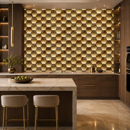 Peel and Stick Kitchen Backsplash Tiles 16PCS – Waterproof Self Adhesive Wall Stickers, Easy DIY Stick On, Heat Resistant Decorative Wall Covering (Art Deco Geometric Hexagon Style) - color: Art Deco Geometric Hexagon Style