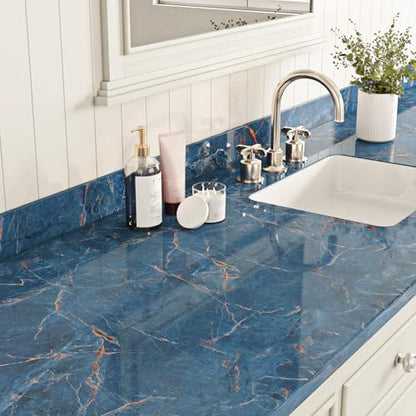 Livelynine 15.8x394 Marble Wall Paper Kitchen Countertop Peel and Stick Wallpaper Waterproof Contact Paper for Countertops Renter Friendly PVC Marble Table Top Vinyl Wrap Dark Blue Red Brown Sticker - color: Blue and Brown, size: 15.8" x 394"