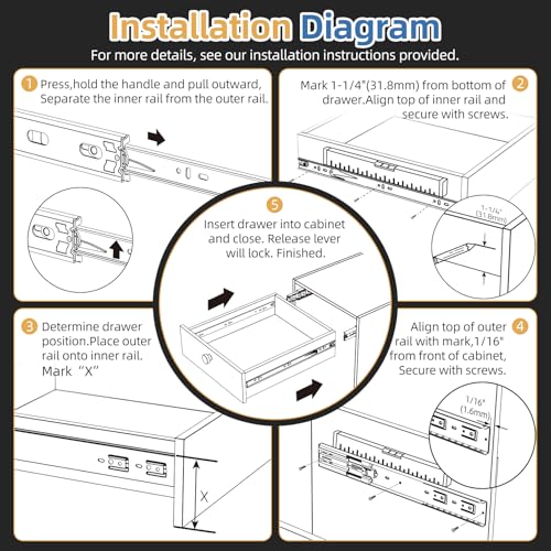 [165 LB Capacity] 1 Pair 14 Inch Soft Close Drawer Slides Side Mount - size: 14 Inch, style: Soft Close Without Lock