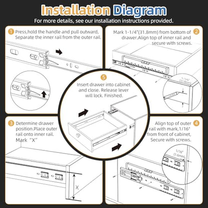 [165 LB Capacity] 1 Pair 14 Inch Soft Close Drawer Slides Side Mount - size: 14 Inch, style: Soft Close Without Lock