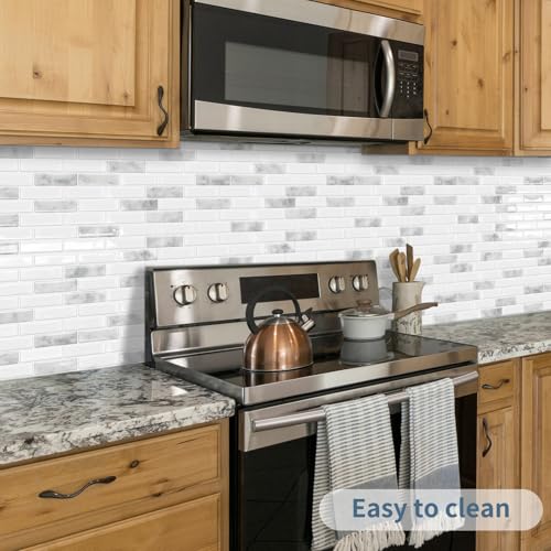 DEWOO Peel and Stick Backsplash 3D Self Adhesive Wall Tiles 10 Sheet - color: Marble Grey