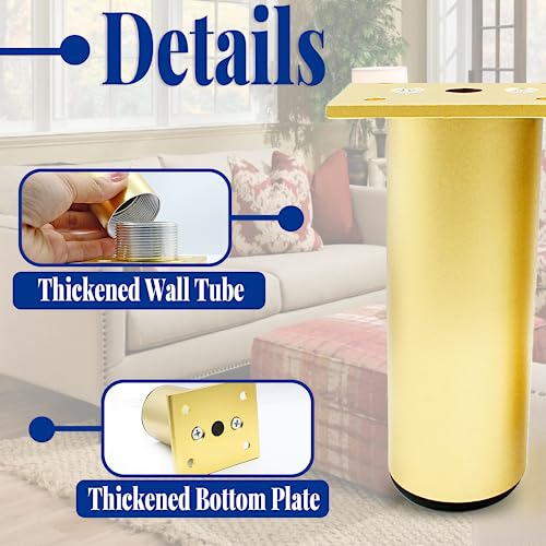 4-Pack Adjustable Aluminum Alloy Furniture Legs 4" Height Gold - color: Gold, size: 4 Inch