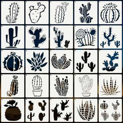 Cactus Stencils for Crafts Reusable 25Pcs Stencils(5.9X5.9 Inch) - color: Cactus