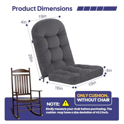 idee-home Rocking Chair Cushions Indoor, Glider Rocker Replacement Cushions - color: Grey, size: 28 X 19 X 4 In & 16 X 19 X 4 In