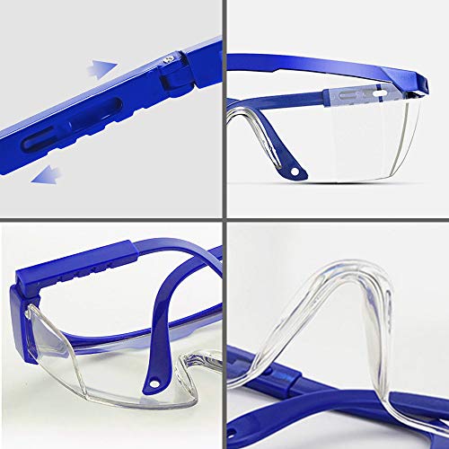 Safety Glasses, 5PCS Adjustable Wide-Vision Protective Glasses, Lightweight Fog-Proof Safety Goggles - color: Blue
