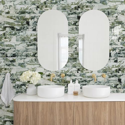 Vamos Tile Peel & Stick Backsplash on Subway Tile,40-Pack 3''x12'',Glossy - color: Ice Green with White Grout