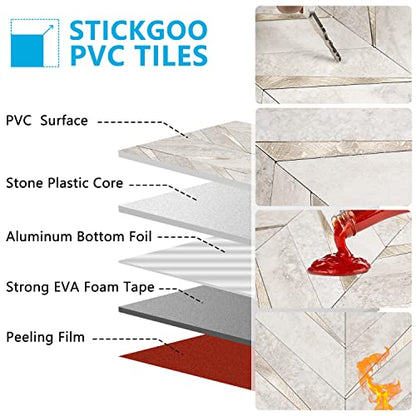 STICKGOO 10-Sheet Herringbone Tile Peel and Stick Backsplash, Beige Mixed Metal Gold PVC Stick on Backsplash, Self Adhesive Wall Tile for Kitchen and Bathroom - color: Grayish Beige Mixed Metal Gold