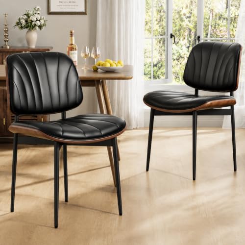 REONEY Dining Chairs Set of 4, Mid-Century Modern Kitchen Chairs, Black - color: Black Shell Strips