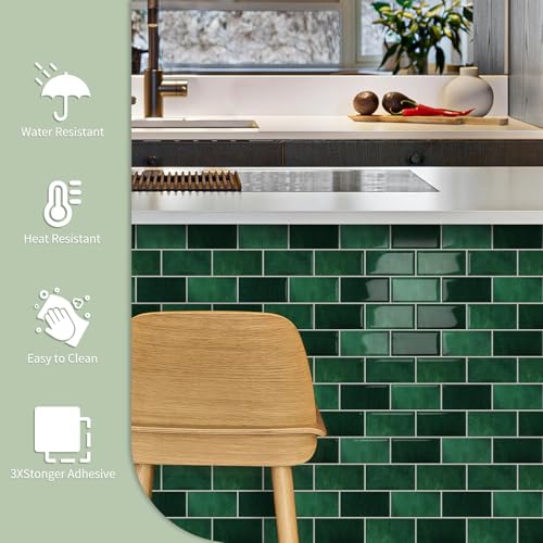 10-Sheet Thick Peel and Stick Kitchen Backsplash Tiles - color: Dark Green