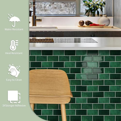 10-Sheet Thick Peel and Stick Kitchen Backsplash Tiles - color: Dark Green