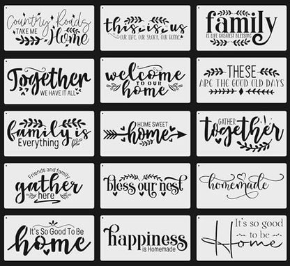 15 Pack Farmhouse Word Stencils for Painting on Wood & Canvas - 12x6