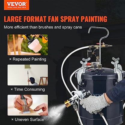 VEVOR Spray Paint Pressure Pot Tank, 10L/2.5gal Air Paint Pressure Pot, 1.5mm+4mm Two Nozzles Two Spray Paint Guns for Industry Home Decor Architecture Construction Automotive Painting, 60PSI Max - size: 10L1.5mm+4.0mm