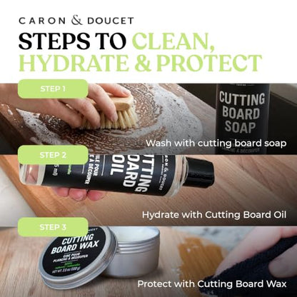 Caron & Doucet - Cutting Board & Butcher Block Conditioning Oil & Wood Finishing Wax Bundle | 100% Plant-Based & Vegan, Best for Wood & Bamboo Conditioning & Sealing | Does NOT Contain Mineral Oil!