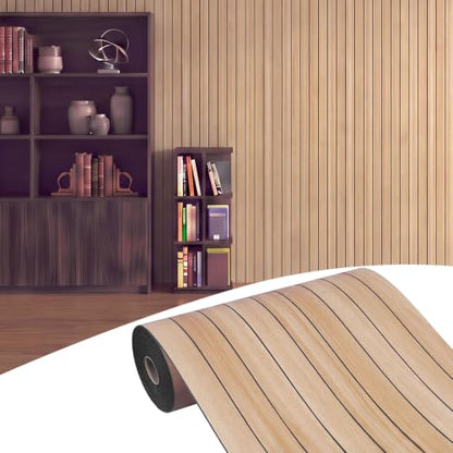 Elvone Peel and Stick PVC Slat Wood Wall Panel, Oak, 118" x 15.7" - color: Oak, size: 15.7" x 118"