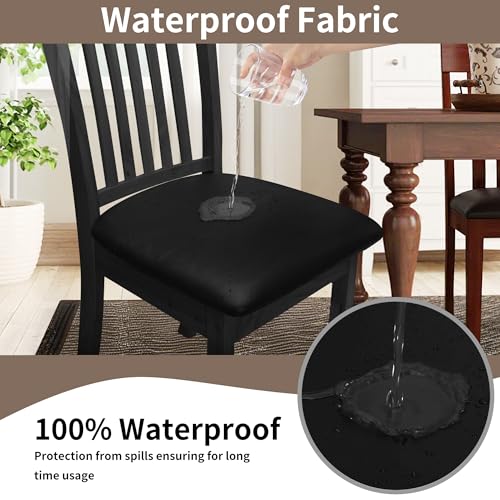 Easy-Going Waterproof PU Leather Seat Covers for Dining Room Chairs Set of 4, Black - color: Black