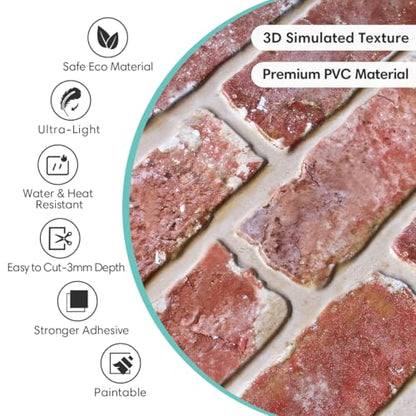 Commomy 10 Pcs Peel and Stick Brick Tile 10 Pcs 11.8"X11.8" - color: ‎BRICK-QU