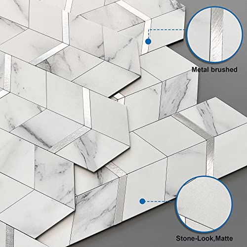 Kitchen Peel and Stick Backsplash Tiles Diamond White Silver 5pcs - color: White Silver, size: 5sheets