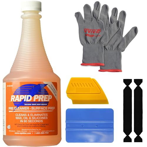 Rapid Prep Pre-Cleaner 32oz for Wax, Grease, and Oil Removal, Non-Hazardous and Non-Flammable Formula for Safe Pre-Cleaning of Automobile Paint, Metals, Signs, and Glass Surfaces + Toolkit
