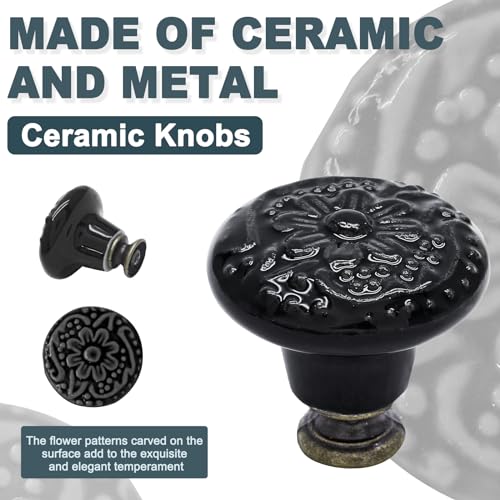 Biaungdo 6 Pcs Black Ceramic Kitchen Cabinet Knobs - color: Black