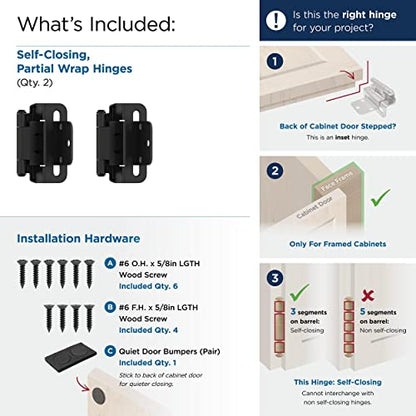 Amerock 1 Pair 3/8" Inset Matte Black Self-Closing Wrap Hinge - color: Matte Black, size: 3/8 Inch (10 mm) Inset