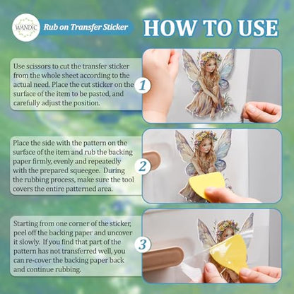 WANDIC 3 Sheets UV DTF Rub on Transfer Stickers, Fairy Elf Theme 3D Cup Warp Waterproof Decals for DIY Glass Water Bottle Furniture Crafts,15 * 30cm - color: Fairy Plants