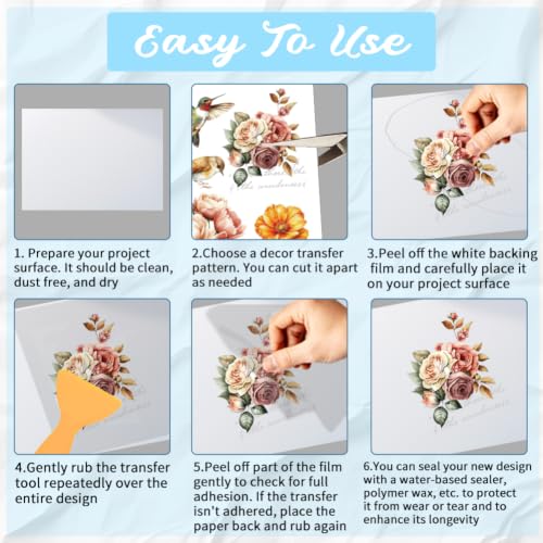 6 Sheets Mixed Maillard Flower Rub on Transfers for Crafts 12×6in