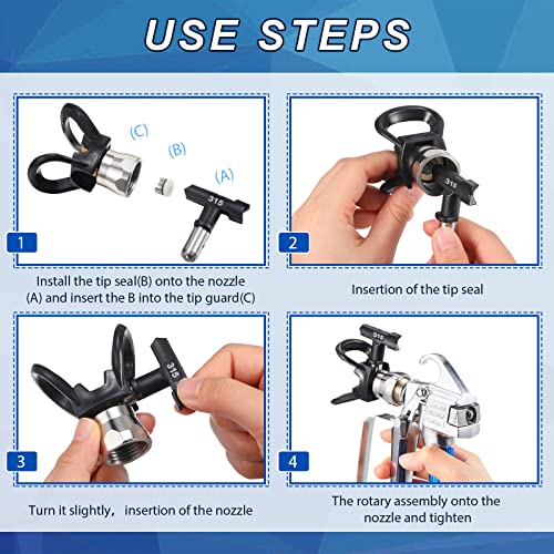 Threan 24 Pack Reversible Spray Tips Black Airless Sprayer Nozzle Tips Paint Spraying Machine Part for Homes Buildings Fences Airless Spraying Machine Paint Accessories (Spray Range: 2-14 Inches)
