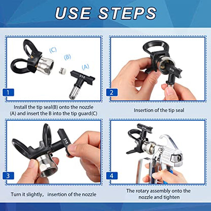 Threan 24 Pack Reversible Spray Tips Black Airless Sprayer Nozzle Tips Paint Spraying Machine Part for Homes Buildings Fences Airless Spraying Machine Paint Accessories (Spray Range: 2-14 Inches)