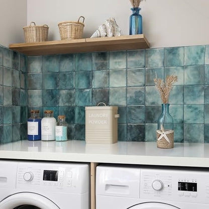 Smart Tiles Peel and stick backsplash, Zellige Teal Green, 9"x9" - color: Teal Green