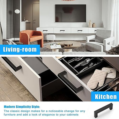 KNOBWELL 20 Pack| 3-1/2 inch Black Drawer Pulls, 90mm Modern Kitchen Cabinet Handle Pulls Stainless Steel, Black Square Bar Handle for Wardrobe Closet Chest Nightstand - color: Matte Black, size: Hole Center:3-1/2 inch(90mm)