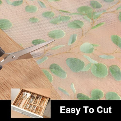 Cooyes Leaf Shelf and Drawer Liner for Kitchen Cabinet Non-Adhesive - color: Eucalyptus Green, size: 11.8"W x 118"L