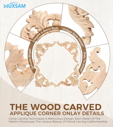 4Pcs Wood Carved Appliques Corner Wooden Carving Onlays Decals for Furniture - size: 4.72 x 4.72 inches