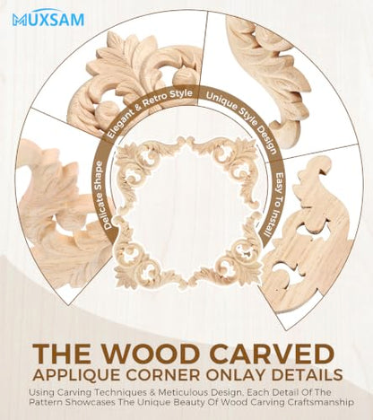 4Pcs Wood Carved Appliques Corner Wooden Carving Onlays Decals for Furniture - size: 4.72 x 4.72 inches