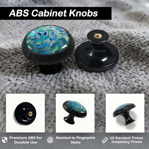 4 Pack Stained Glass Leaves Cabinet Knobs for Kitchen Bathroom