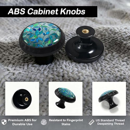4 Pack Stained Glass Leaves Cabinet Knobs for Kitchen Bathroom