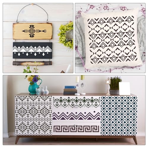 Keluna Aztec Stencils - 12 Pcs Boho Borders Pattern Stencils for DIY Wall & Wood Canvas Painting - style: aztec