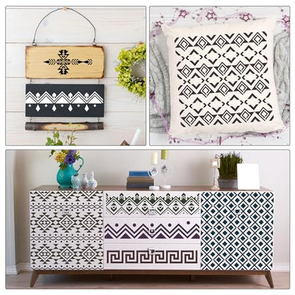 Keluna Aztec Stencils - 12 Pcs Boho Borders Pattern Stencils for DIY Wall & Wood Canvas Painting - style: aztec