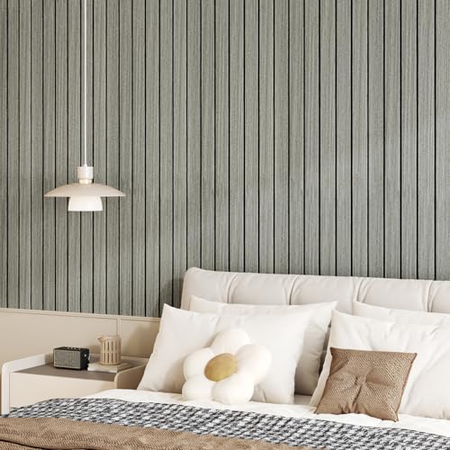 3D Grey Wood Wall Panels for Bedroom Living Room Liner 16.8"×118" - color: Gray