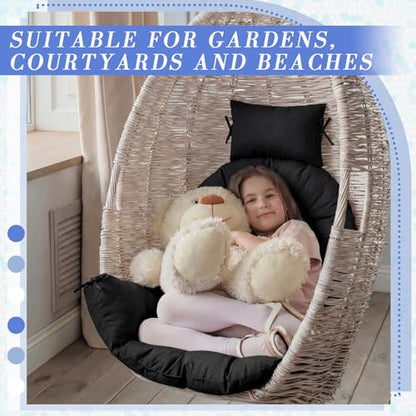 Tudomro Waterproof Egg Chair Cushion with Pillow Filling 2.58 kg Replacement Rocking Wicker Chair Cushion 48" x 32" High Back Hanging Swing Hammock Pad Thicken for Outdoor Patio Garden(Black) - color: Black
