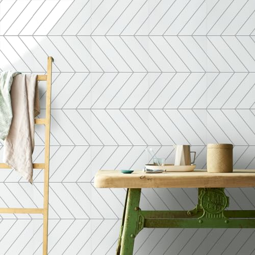 STICKGOO Herringbone Peel and Stick Backsplash, White/Grey Grout, 10 Sheets - color: White With Grey Grout, size: Pack of 10