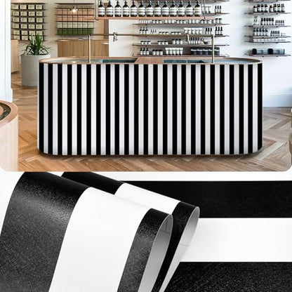 Black and White Striped Peel and Stick Wallpaper 17.3"x80" - color: Black, size: 17.3" x 80"